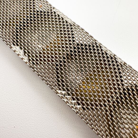 1950s Hobe Bracelet | 3d Mesh Silver Tone Panel Link Etched Texture Signed MCM - Picture 8 of 13